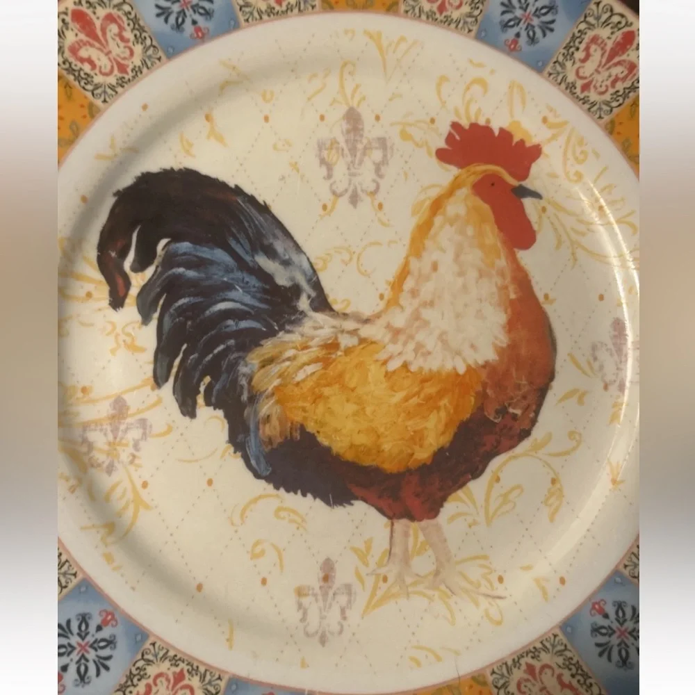 4 Canterbury Potteries‎ French Country Rooster Dinner Plates 10.5
